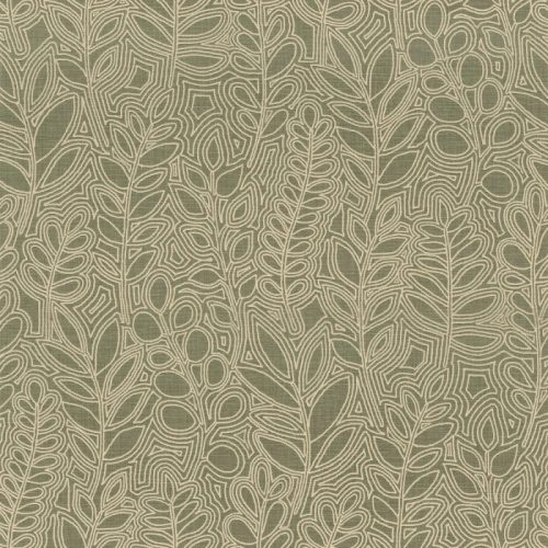 Casamance Palmadora vinyl, vlies anyagú, okker színű, leveles, textilhatású, Modern tapéta