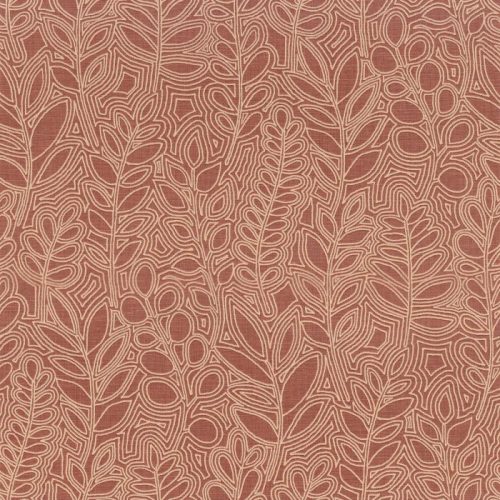 Casamance Palmadora vinyl, vlies anyagú, beige, terrakotta színű, leveles, textilhatású, Modern tapéta