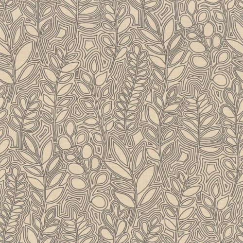 Casamance Palmadora vinyl, vlies anyagú, barna, szürke színű, leveles, textilhatású, Modern tapéta