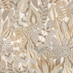   Casamance Palmadora vinyl, vlies anyagú, fehér, szürke, barna színű, leveles, textilhatású, Modern tapéta