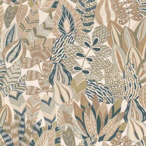 Casamance Palmadora vinyl, vlies anyagú, fehér, beige, kék, zöld színű, leveles, textilhatású, Modern tapéta