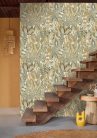 Casamance Palmadora vinyl, vlies anyagú, fehér, beige, kék, zöld színű, leveles, textilhatású, Modern tapéta