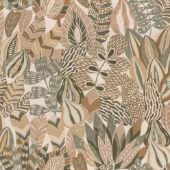   Casamance Palmadora vinyl, vlies anyagú, beige, zöld, barna, mustársága színű, leveles, textilhatású, Modern tapéta