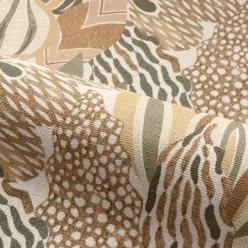   Casamance Palmadora vinyl, vlies anyagú, beige, zöld, barna, mustársága színű, leveles, textilhatású, Modern tapéta