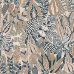   Casamance Palmadora vinyl, vlies anyagú, beige, barna, kék színű, leveles, textilhatású, Modern tapéta