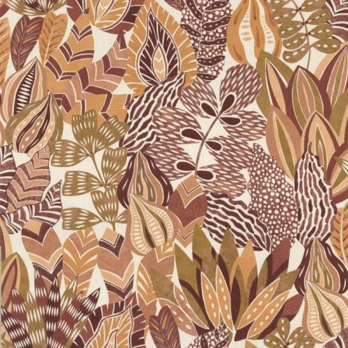Casamance Palmadora vinyl, vlies anyagú, beige, barna, zöld, mustársárga színű, leveles, textilhatású, Modern tapéta