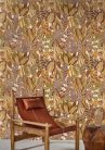 Casamance Palmadora vinyl, vlies anyagú, beige, barna, zöld, mustársárga színű, leveles, textilhatású, Modern tapéta