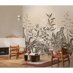   Casamance Palmadora vinyl, vlies anyagú, fehér, szürke, barna színű, leveles, textilhatású, Modern poszter