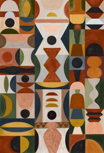 Casamance L'Atelier vinyl, vlies anyagú, barna, zöld, mustársárga, terrakotta színű, geometriai, Modern poszter