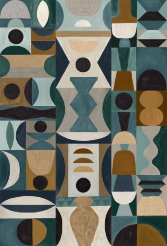Casamance L'Atelier vinyl, vlies anyagú, kék, zöld, szürke, fekete, barna színű, geometriai, Modern poszter