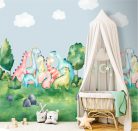 Decoprint Cute Walls vlies anyagú, zöld, kék, rózsaszín színű, dinós, Gyerek poszter