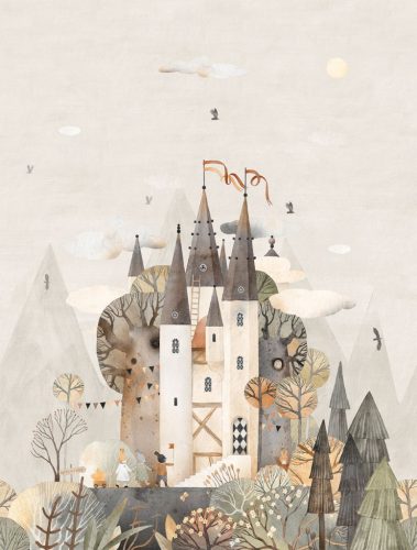 Decoprint Cute Walls vlies anyagú, barna, szürke színű, vár, állatos, Gyerek poszter