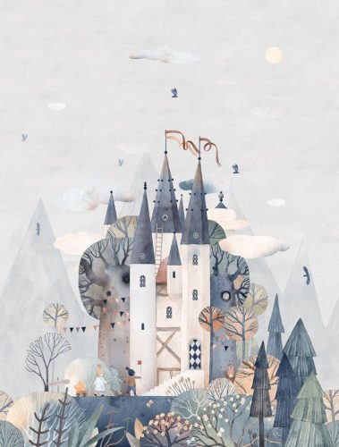 Decoprint Cute Walls vlies anyagú, kék, barna  színű, vár, állatos, Gyerek poszter