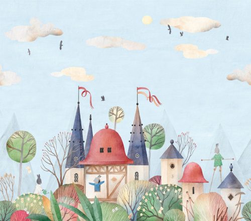 Decoprint Cute Walls vlies anyagú, kék, zöld, piros, barna színű, vár, állatos, Gyerek poszter
