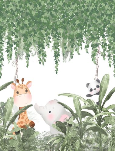 Decoprint Cute Walls vlies anyagú, zöld, fehér, barna színű, növényes, állatos, Gyerek poszter
