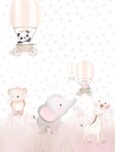 Decoprint Cute Walls vlies anyagú, beige, rózsaszín, szürke, törtfehér, fekete színű, légballonos, állatos, szivecskés, Gyerek poszter