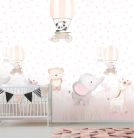 Decoprint Cute Walls vlies anyagú, beige, rózsaszín, szürke, törtfehér, fekete színű, légballonos, állatos, szivecskés, Gyerek poszter