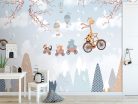 Decoprint Cute Walls vlies anyagú, kék, barna, szürke, fehér színű, hegyvidék, állatos, légballonos, madaras, Gyerek poszter