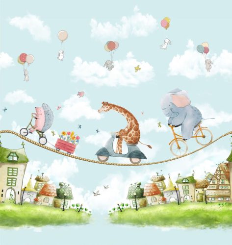 Decoprint Cute Walls vlies anyagú, kék, barna, zöld színű, állatos, Gyerek poszter