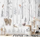 Decoprint Cute Walls vlies anyagú, szürke, barna, fehér színű, fás, állatos, Gyerek poszter