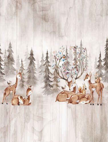 Decoprint Cute Walls vlies anyagú, fehér, szürke, barna színű, fás, állatos, Gyerek poszter