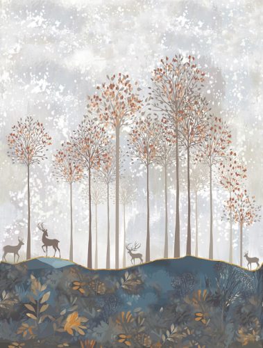 Decoprint Cute Walls vlies anyagú, szürke, barna, fehér, kék színű, fás, állatos, Gyerek poszter