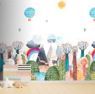 Decoprint Cute Walls vlies anyagú, fehér, kék, zöld, barna, sárga, piros színű, légballonos, szivárvány, felhős, fás, állatos, Gyerek poszter