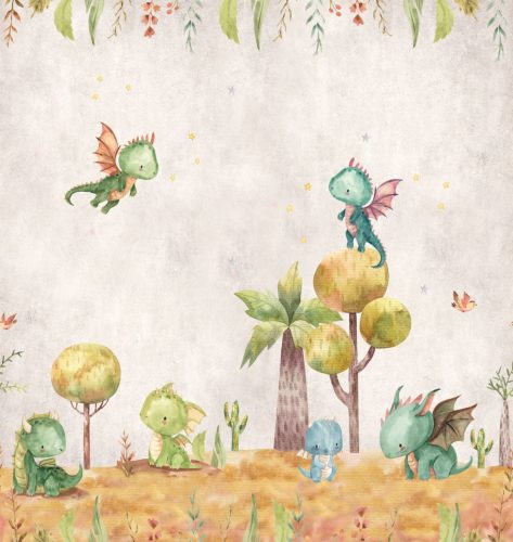Decoprint Cute Walls vlies anyagú, sárga, kék, barna, zöld színű, dinós, Gyerek poszter