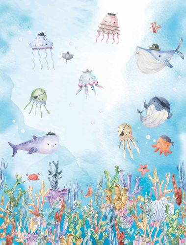 Decoprint Cute Walls vlies anyagú, kék, zöld, narancssárga, lila, fehér színű, tenger, állatos, halas, Gyerek poszter