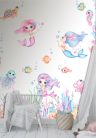Decoprint Cute Walls vlies anyagú, fehér, kék, rózsaszín, zöld, narancssárga színű, halas, sellő, tenger, Gyerek poszter