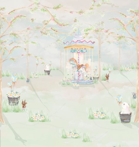 Decoprint Cute Walls vlies anyagú, zöld, fehér, sárga színű, fás, virágos, állatos, Gyerek poszter