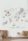 Decoprint Cute Walls vlies anyagú, kék, beige, barna, törtfehér színű, térkép, feliratos, légballonos, állatos, Gyerek poszter