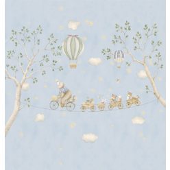   Decoprint Cute Walls vlies anyagú, barna, kék, zöld, fehér színű, légballonos, állatos, ágas , Gyerek poszter