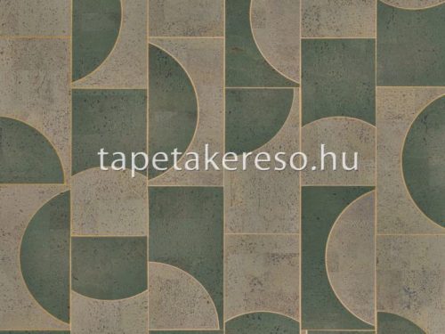 Omexco Casca parafa, vlies anyagú zöld, keki, arany színű geometriai natural tapéta