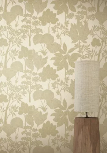 Casamance Tressora, vlies anyagú, beige, keki színű, leveles, Modern tapéta