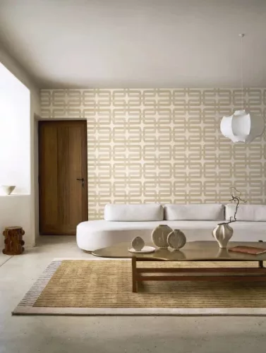Casamance Tressora, vlies anyagú, beige, barna színű, geometriai, Modern tapéta