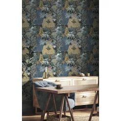   Cristiana Masi Botany House vlies anyagú, kék, barna, sárga színű, fás, leveles, Modern tapéta