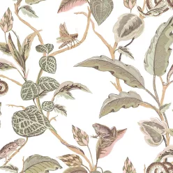   Cristiana Masi Botany House vlies anyagú, fehér, zöld, barna, mályva színű, állatos, leveles, Modern tapéta