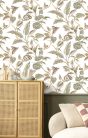 Cristiana Masi Botany House vlies anyagú, fehér, zöld, barna, mályva színű, állatos, leveles, Modern tapéta