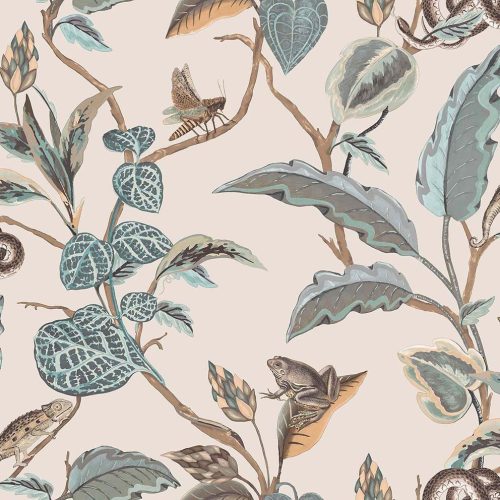 Cristiana Masi Botany House vlies anyagú, beige, barna, türkiz színű, állatos, leveles, Modern tapéta