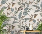 Cristiana Masi Botany House vlies anyagú, beige, barna, türkiz színű, állatos, leveles, Modern tapéta