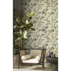   Cristiana Masi Botany House vlies anyagú, szürke, barna, zöld színű, állatos, leveles, Modern tapéta