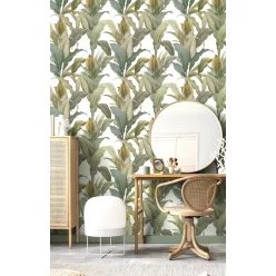   Cristiana Masi Botany House vlies anyagú, fehér, zöld, barna színű, leveles, Modern tapéta