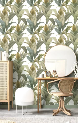 Cristiana Masi Botany House vlies anyagú, fehér, zöld, barna színű, leveles, Modern tapéta