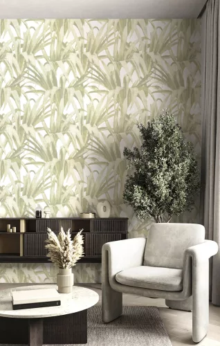 Cristiana Masi Botany House vlies anyagú, zöld, fehér színű, leveles, Modern tapéta