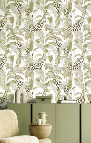 Cristiana Masi Botany House vlies anyagú, fehér, zöld, barna színű, állatos, leveles, Modern tapéta