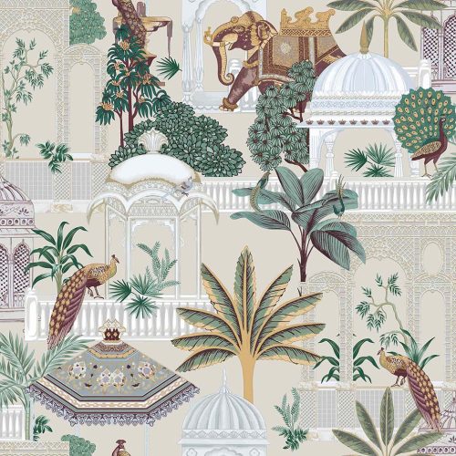 Cristiana Masi Botany House vlies anyagú, szürke, zöld, barna, lila színű, keleti motívumos, Modern tapéta