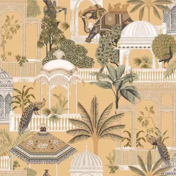   Cristiana Masi Botany House vlies anyagú, mustársárga, barna, zöld színű, keleti motívumos, Modern tapéta