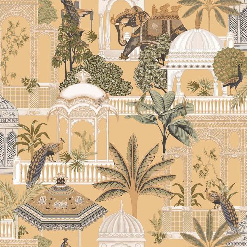 Cristiana Masi Botany House vlies anyagú, mustársárga, barna, zöld színű, keleti motívumos, Modern tapéta