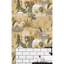   Cristiana Masi Botany House vlies anyagú, mustársárga, barna, zöld színű, keleti motívumos, Modern tapéta